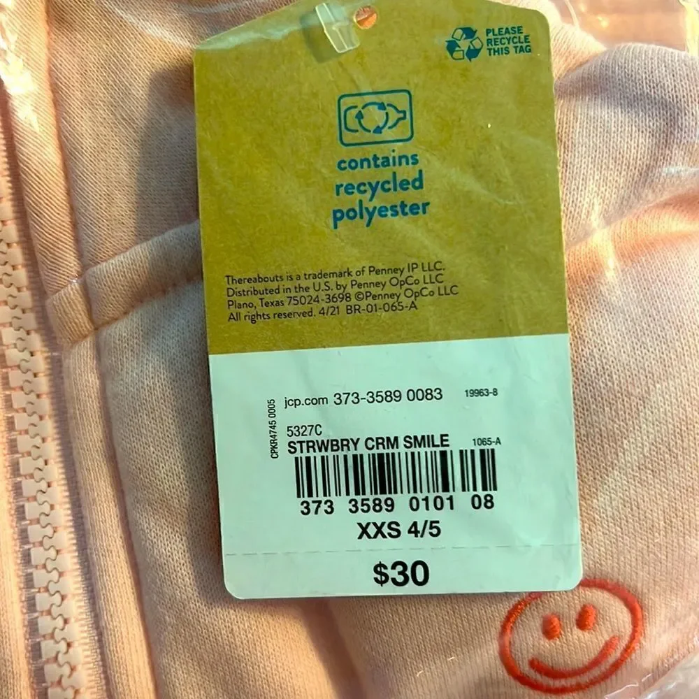 NWT Thereabouts Little Big Girls Long Sleeve Quarter-Zip Strawberry Cream Fleece